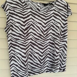 Tahari Zebra Print Linen Short Sleeve Tee